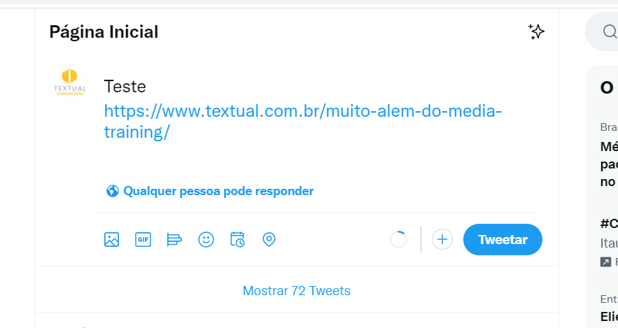 Print de uma parte do trending topic do Twitter, com texto com as seguintes palavras “Laís e Gustavo - Os dois se beijaram após o fim da festa desta madrugada no BBB"